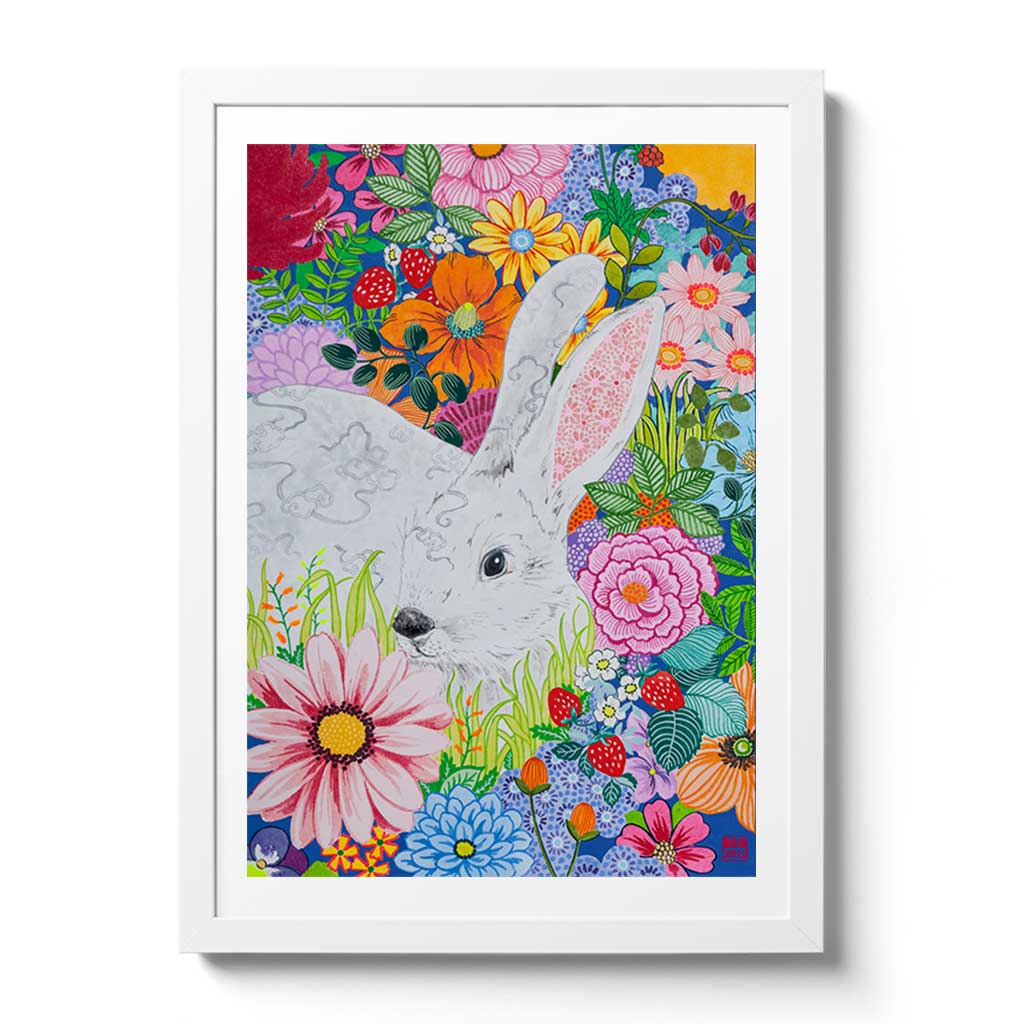 Chinese Zodiac Rabbit Fine Art Print by Artist Chris Chun. This print makes a gorgeous and unique gift idea for those born this year and in other rabbit years - 1927, 1939, 1951, 1963, 1975, 1987, 1999, 2011, 2023.