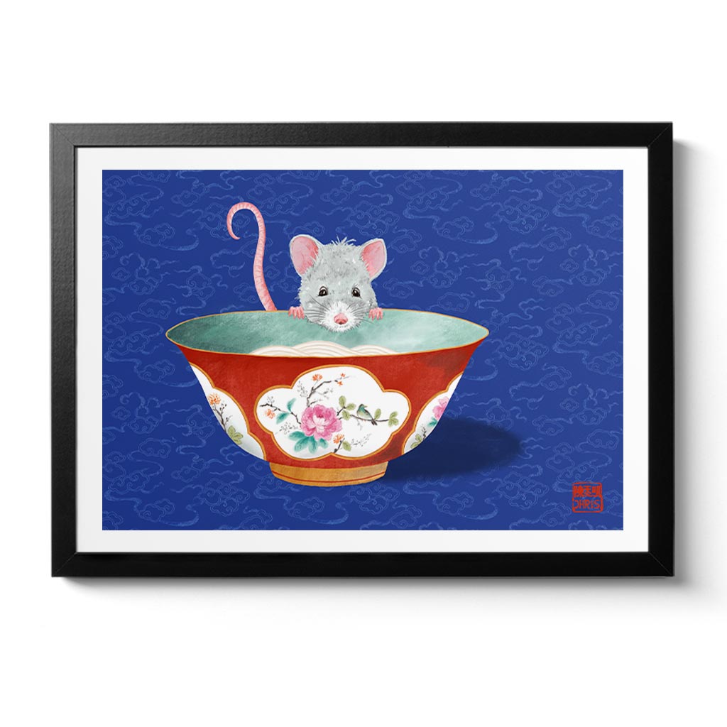 Chinese Zodiac Rat Wall Art created by Australian Chinese artist Chris Chun. Chinoiserie Rat Fine Art Print