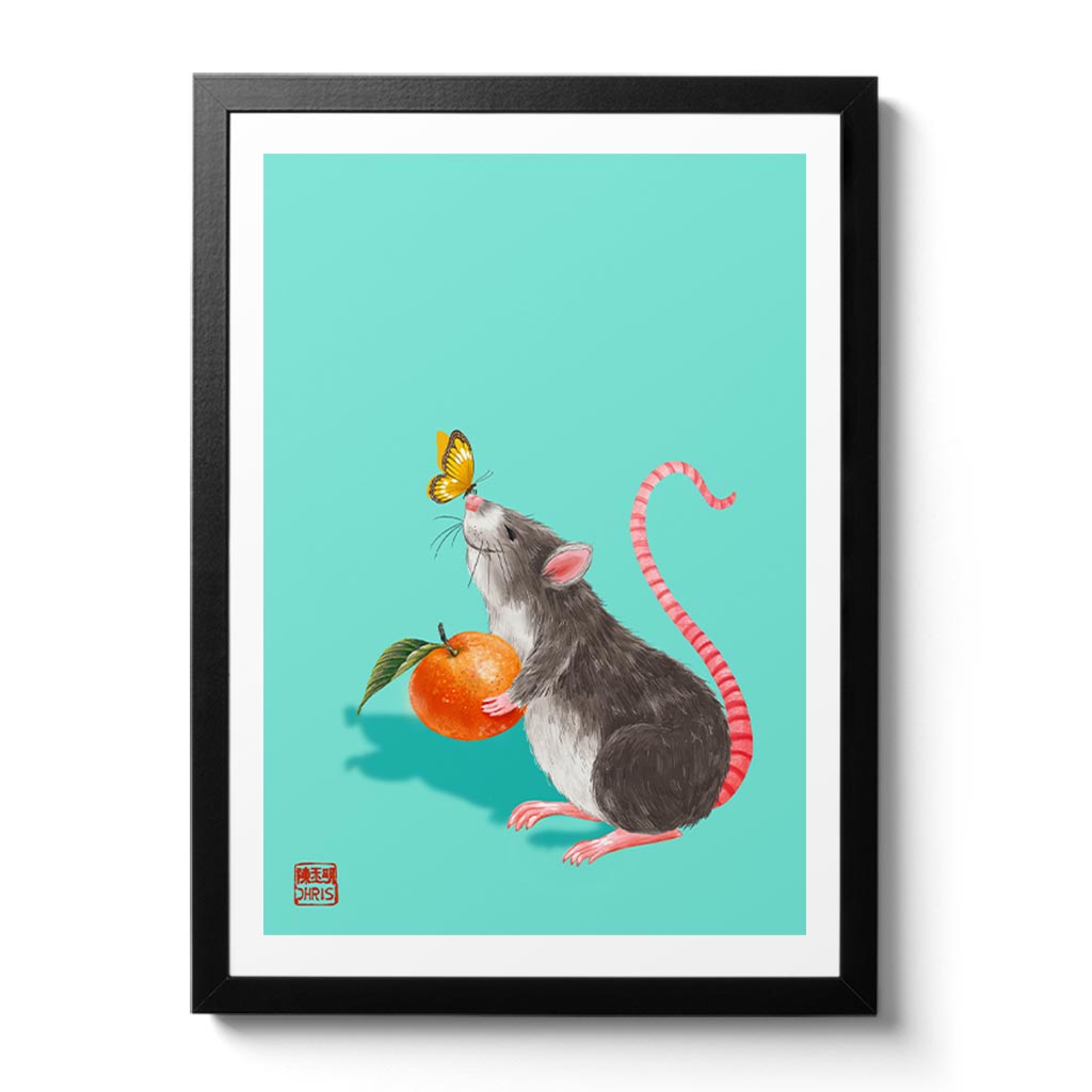 Lucky Peach by Australian Chinese Artist Chris Chun. Chinese Zodiac Year of the Rat fine art prints designed to bring good fortune, health, and prosperity for their owners.