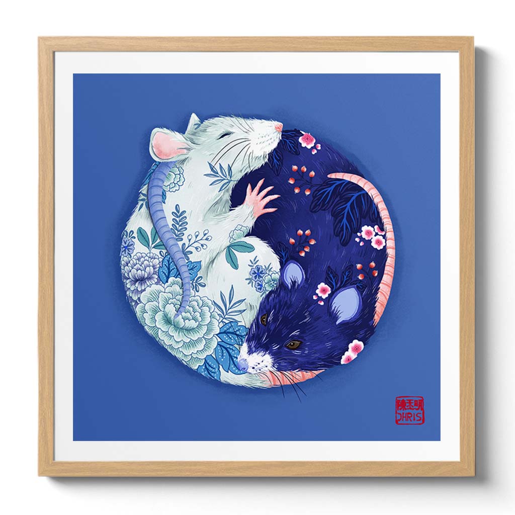 Yin and Yang Chinoiserie Garden. Chinese Zodiac Rat Art. created by Australian Chinese artist Chris Chun.