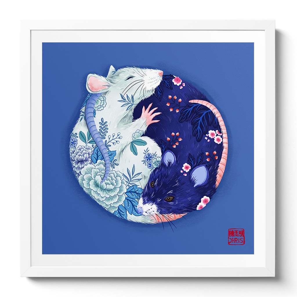 Yin and Yang Chinoiserie Garden. Chinese Zodiac Rat Art. created by Australian Chinese artist Chris Chun.