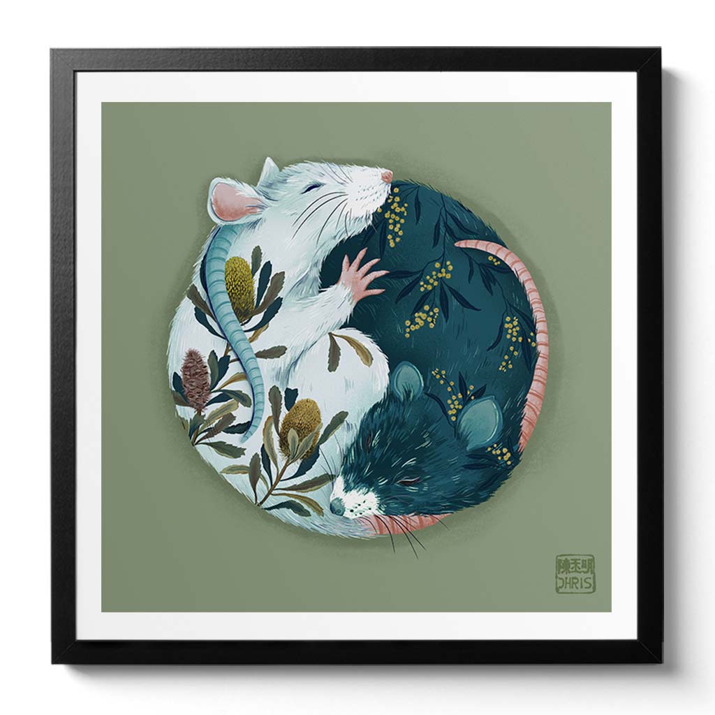 Yin and Yang Native Flora. Chinese Zodiac Rat Art created by Australian Chinese artist Chris Chun.
