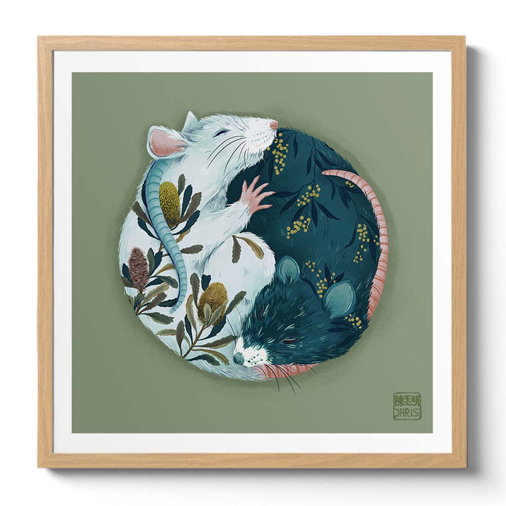 Yin and Yang Native Flora. Chinese Zodiac Rat Art created by Australian Chinese artist Chris Chun.