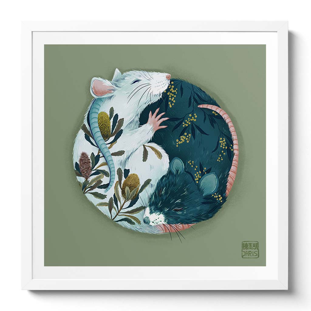Yin and Yang Native Flora. Chinese Zodiac Rat Art created by Australian Chinese artist Chris Chun.