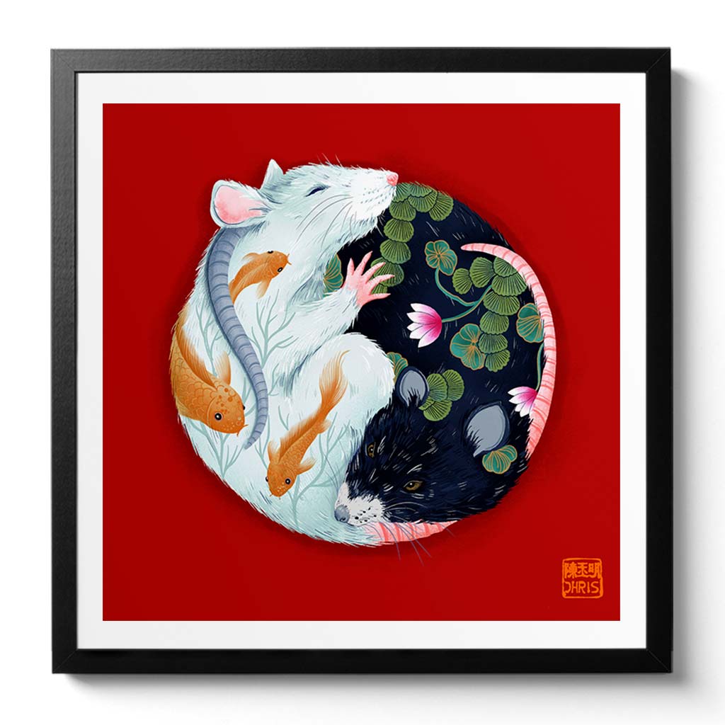 Yin and Yang Water. Chinese Zodiac Rat Art created by Australian Chinese artist Chris Chun.