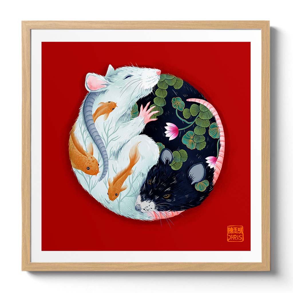 Yin and Yang Water. Chinese Zodiac Rat Art created by Australian Chinese artist Chris Chun.  Edit alt text