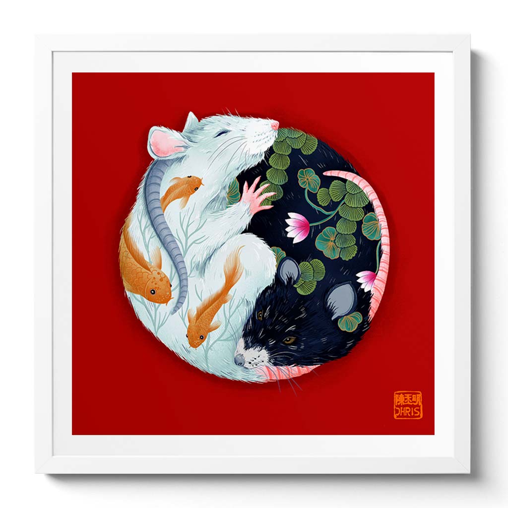 Yin and Yang Water. Chinese Zodiac Rat Art created by Australian Chinese artist Chris Chun.  Edit alt text